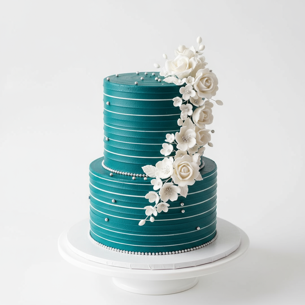 Bolo azul com pérolas